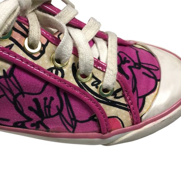 Coach Barrett Shoes Poppy Pink Petal Fabric Leather Women's sz 7 Sneakers - Picture 12 of 13